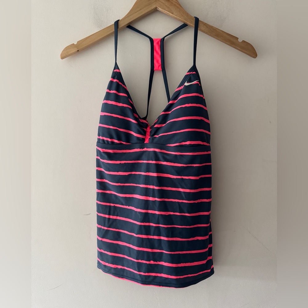Nike Women Swim Black and Hot Pink Striped Tankini Top